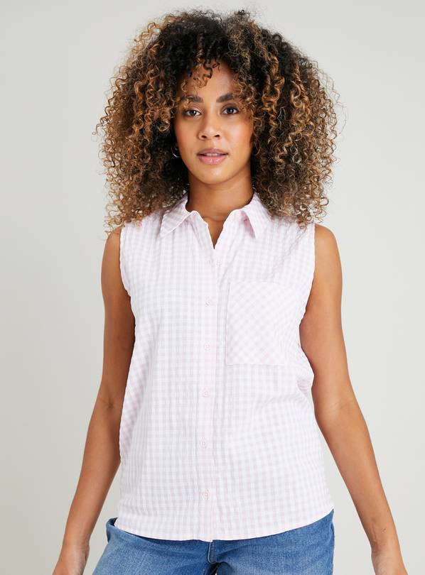 Pink Gingham Check Sleeveless Shirt 14